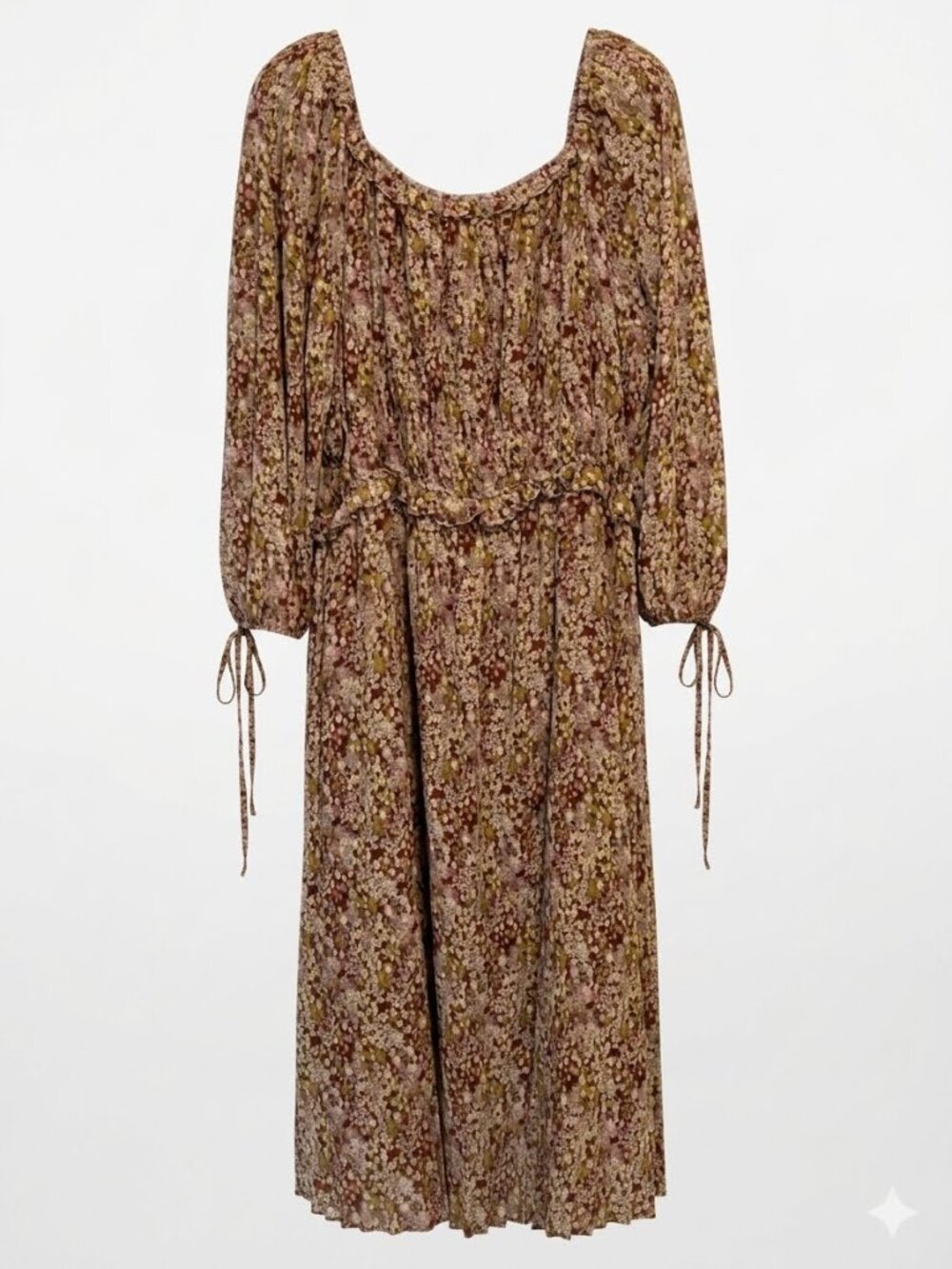Sweet Lemon NWT Plus Size Brown Floral Micro Accordion Pleats Lined Maxi Dress